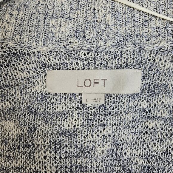 Loft Womens Long Sleeve Blue Metallic Grey Open Front Knit Cardigan Size Large - Picture 3 of 10